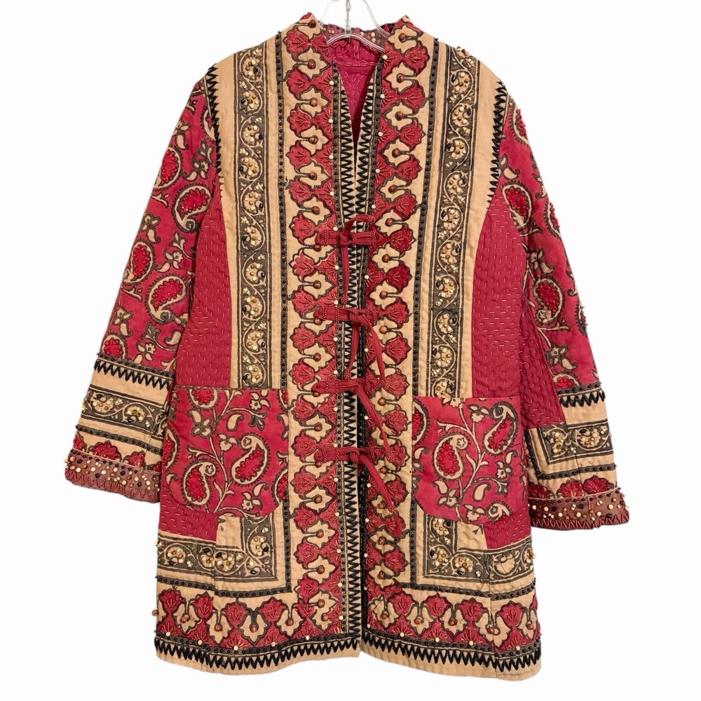 Happy Bird Samarkand Quilted Boho Jacket Uzbek Art To Wear Beaded Tassel Coat S - Picture 3 of 13